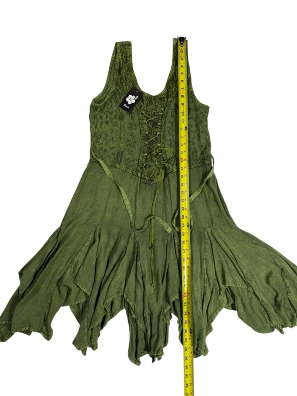 Flower Midi Dress Renaissance Festival Green Corset Lace Up Fairy Grunge O/S NWT - Picture 4 of 5